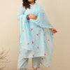 Indyancart Women's Floral Embroidered Regular Thread Work Pure Cotton Kurta with Trousers & With Dupatta