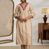 Indyancart IE Women Ethnic Motifs Embroidered Panelled Thread Work Liva Kurta with Trousers