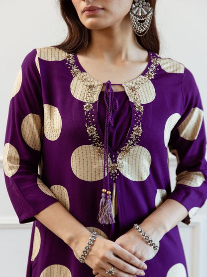 Dhiyona IE Printed & Embroidered A-Line Tunic & Trousers Co-Ord Set