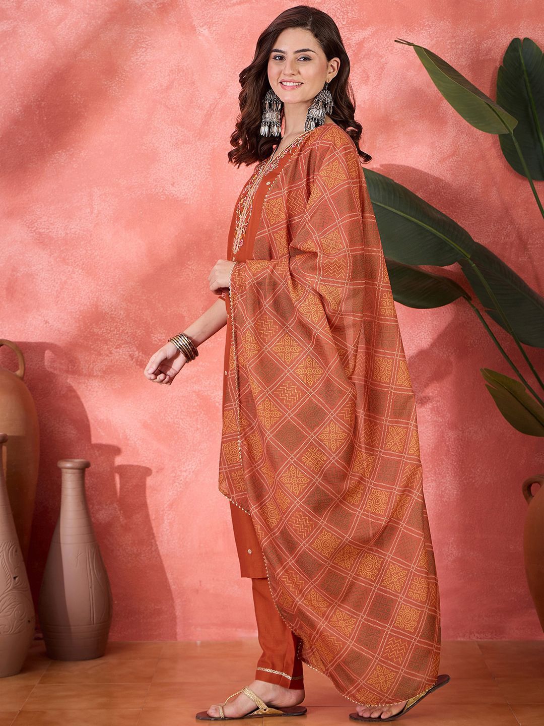 Indyancart SN Women's Floral Embroidered Kurta with Trousers & Dupatta