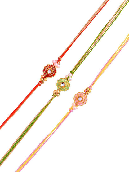 Anouk Red Set of 3 Kundan-Studded & Beaded Thread Rakhi
