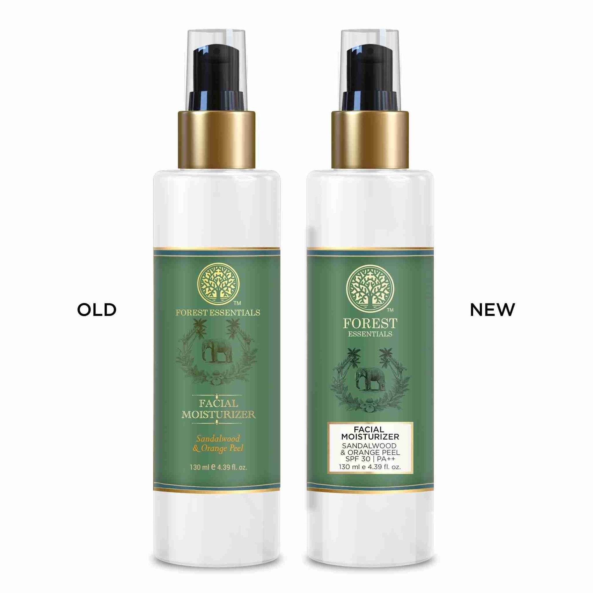 Forest Essentials Hydrating Facial Moisturizer with SPF 25, featuring sandalwood and orange peel, in a sleek tube.