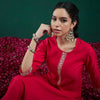 Dhiyona IE Women Floral Cold-Shoulder Sleeves Chanderi Silk Kurta