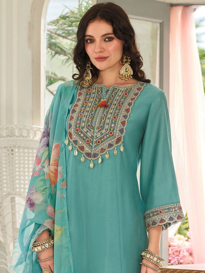 Indyancart IE Women Ethnic Motifs Embroidered Kurta with Trousers & Dupatta