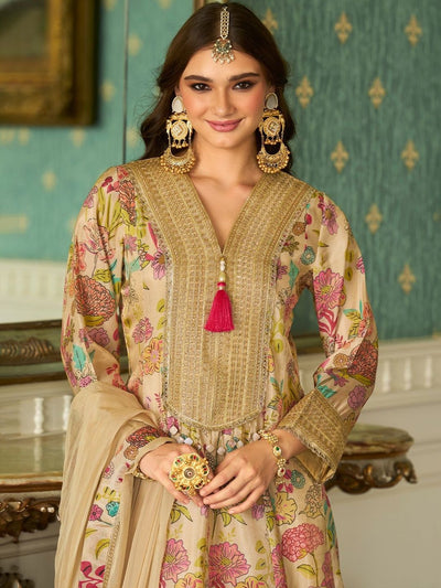 Indyancart IE Women Floral Printed Kurta with Trouser & Dupatta