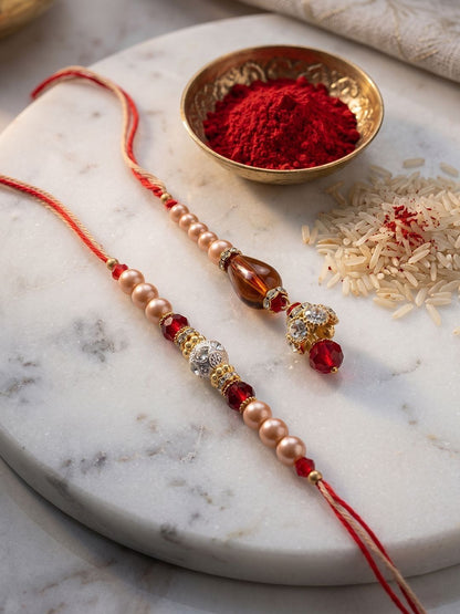 Anouk Set Of 2 Multicolor Artificial Stones & Beads Bhaiya Bhabhi Rakhi With Roli Chawal