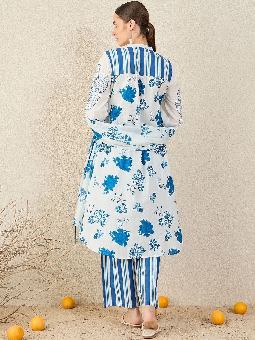 Women Floral Printed Cotton A-Line Kurta with Trousers & Dupatta