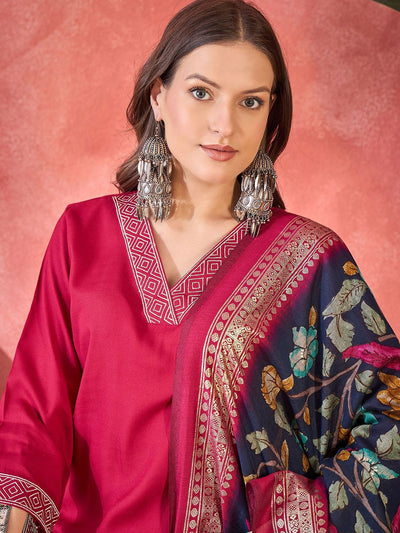 Indyancart SN Women's Solid Kurta with Trousers & Dupatta
