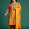 Dhiyona IE Plus Size Leheriya Print Kurta with Palazzos & Dupatta