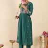 Indyancart IE Embroidered Round Neck Three-Quarter Sleeves Tunic And Trousers