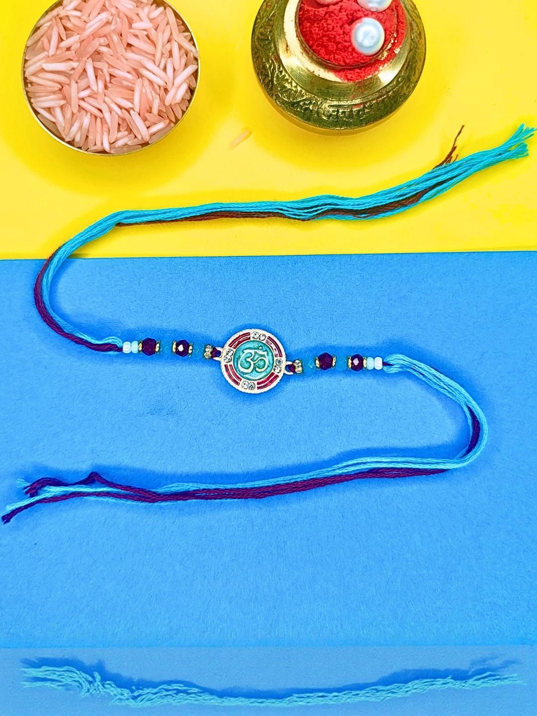 Anouk Set Of 3 Beaded Cotton Thread with AD Stones & Meenakari Designer Rakhi for Brother