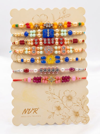 Anouk Set Of 7 Multicolor Designer Thread Rakhi With Roli Chawal Chandan Mishri