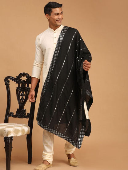 Men's Cream Viscose Straight Kurta  Pyjama & Dupatta Set