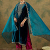Indyancart IE Ethnic Motifs Embroidered Regular Velvet Straight Kurta with Trousers & Dupatta