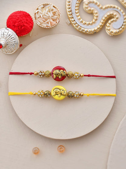 Anouk Set of 2 Red Beaded Thread Rakhi