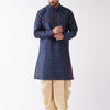 Men's Blue Silk Blend Straight Kurta and Dhoti Set