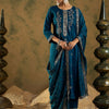 Dhiyona IE Floral Embroidered Zari Work Regular Sleeves Round Neck Silk Blend Kurta Set