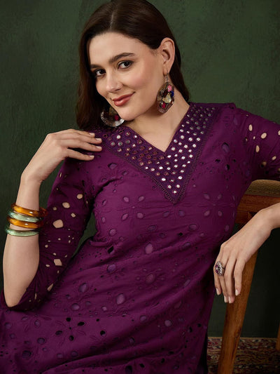 Indyancart SN Women's Embroidered Pure Cotton Kurta & Trouser