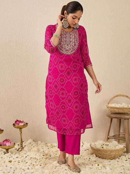 Indyancart IE Women's Women Ethnic Motifs Printed Regular Thread Work Kurta with Trousers & Dupatta