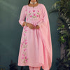 Indyancart IE Women Floral Embroidered Empire Thread Work Pure Cotton Kurta with Trousers & With Dupatta