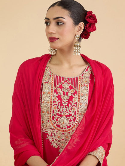 Women Ethnic Motifs Embroidered Regular Thread Work Kurta with Trousers & With Dupatta