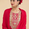 Indyancart IE Women Ethnic Motifs Embroidered Regular Thread Work Kurta with Trousers & With Dupatta