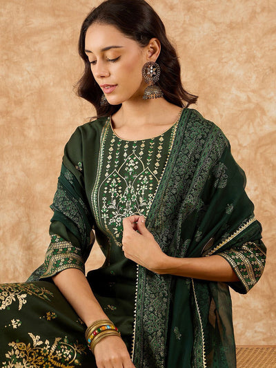 Indyancart IE Ethnic Motifs Printed Straight Liva Kurta with Palazzos & Dupatta