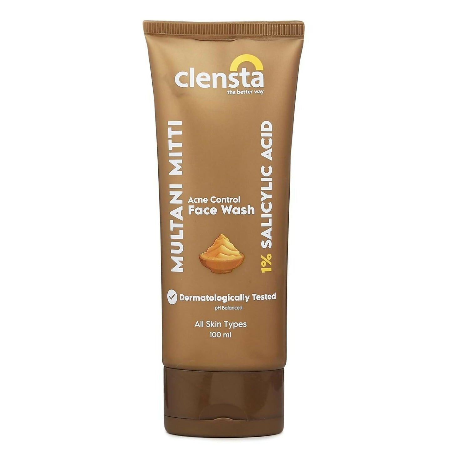 Clensta Multani Mitti Face Wash bottle with label, showcasing natural clay-based facial cleanser for glowing skin.