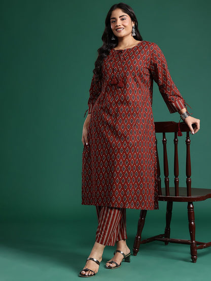 Ethnic Motifs Print Pure Cotton Kurta with Trousers