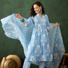 Dhiyona SN Women's Blue Floral Printed Mandarin Collar Pure Cotton Kurta With Trouser & Dupatta