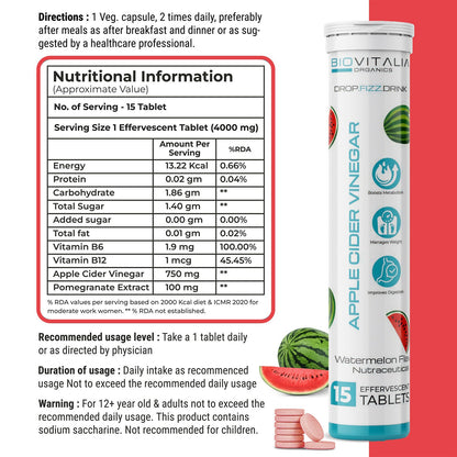 Biovitalia Organics Apple Cider Vinegar Effervescent Tablets
