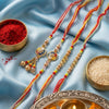 Dhiyona Set Of 4 Artificial Beads Family Pack Thread Rakhi With Roli Chawal Chandan Mishri