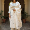 Indyancart IE Floral Embroidered Thread Work Pure Cotton Kurta With Trousers & Dupatta