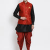 Men's Black Silk Blend Straight Jacket  Kurta and Dhoti Set