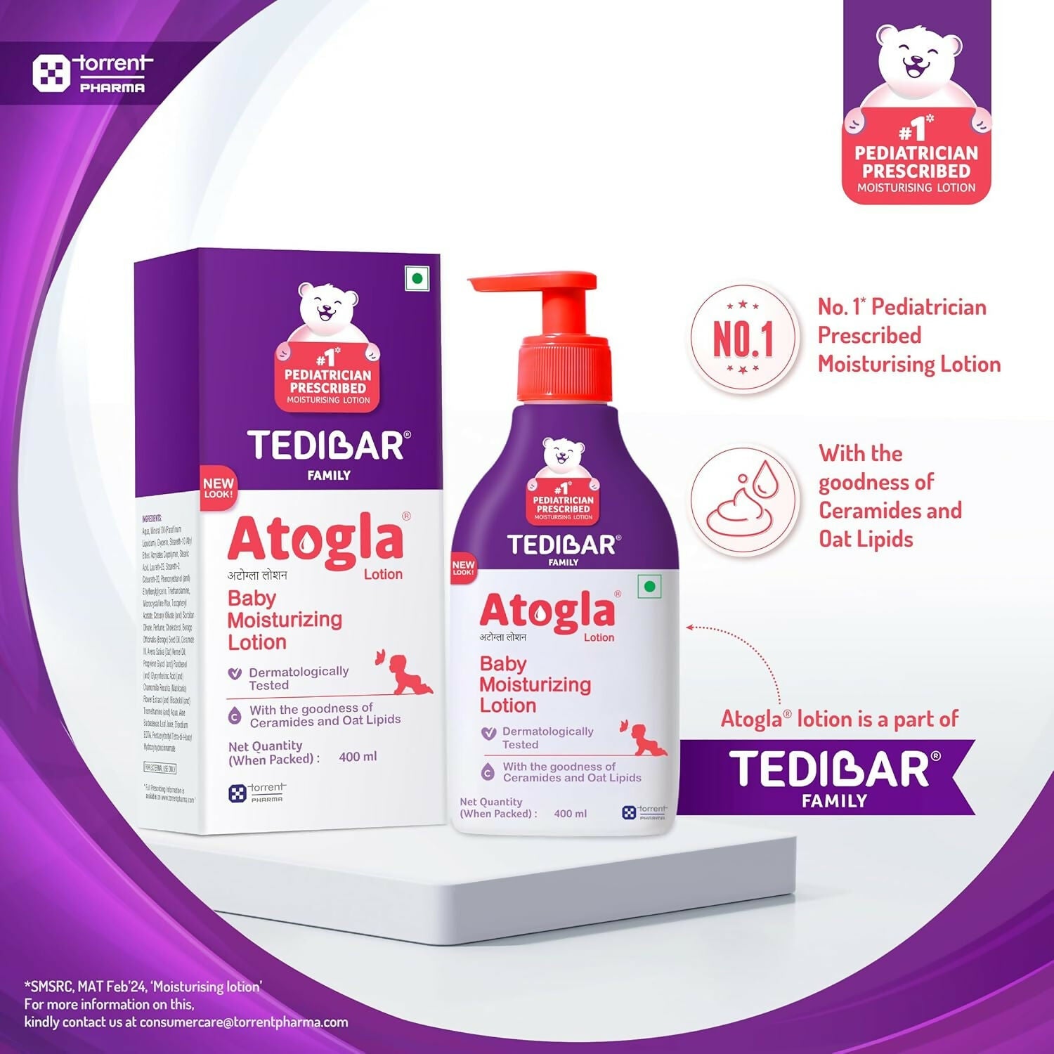 Curatio Tedibar Atogla baby moisturizing lotion bottle with soft, gentle formula for baby's smooth, supple skin.