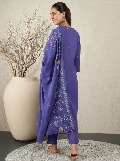 Women Floral Printed Cotton Kurta with Trousers & Dupatta