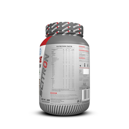 Scitron Advance Whey Protein Milk Chocolate flavor health drink in a sleek bottle, showcasing creamy chocolate-colored beverage.