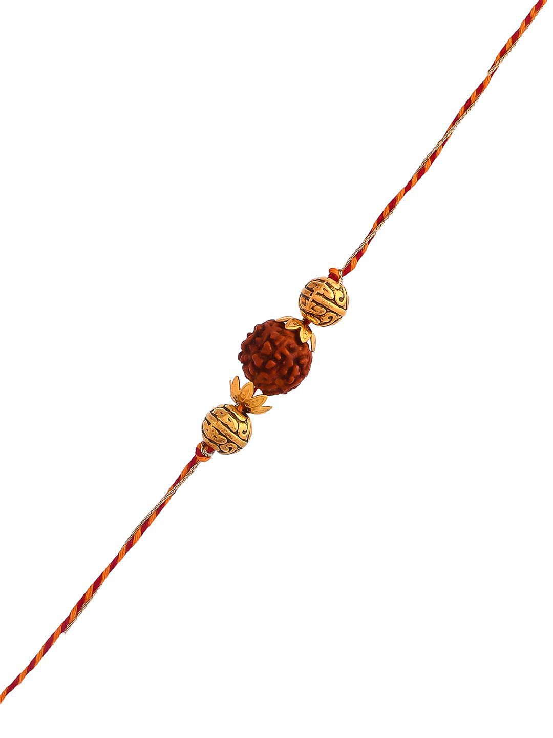Anouk Rudraksh Beaded Braided Thread Rakhi With Roli Chawal & Greetings Card