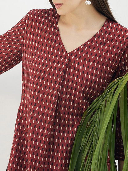 Indyancart IE Printed Pure Cotton V-Neck Top With Trousers Co-Ords
