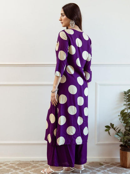 Dhiyona IE Printed & Embroidered A-Line Tunic & Trousers Co-Ord Set