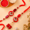 Dhiyona Gold-Toned Set Of 2 Stones Studded & Beaded Thread Rakhis With Roli Chawal