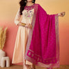 Indyancart SN Women's Floral Yoke Design Panelled Thread Work A-Line Kurta With Trouser And Dupatta