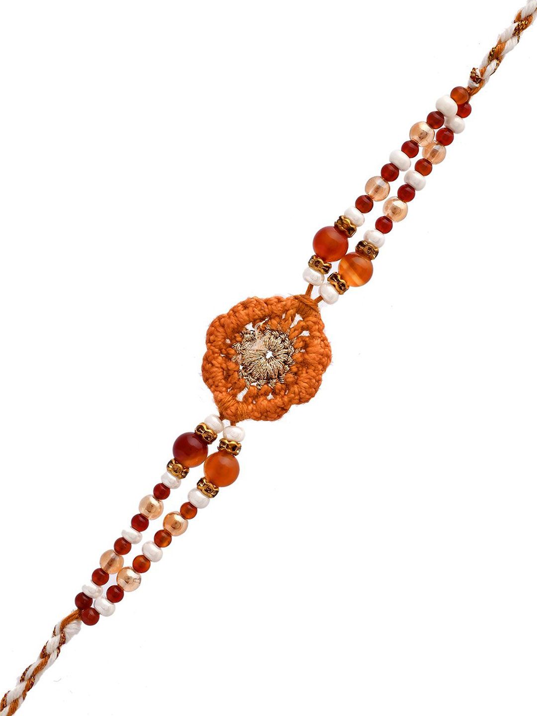 Anouk Brown Wool Knitted & Beaded Rakhi With Roli Chawal & Greeting Card