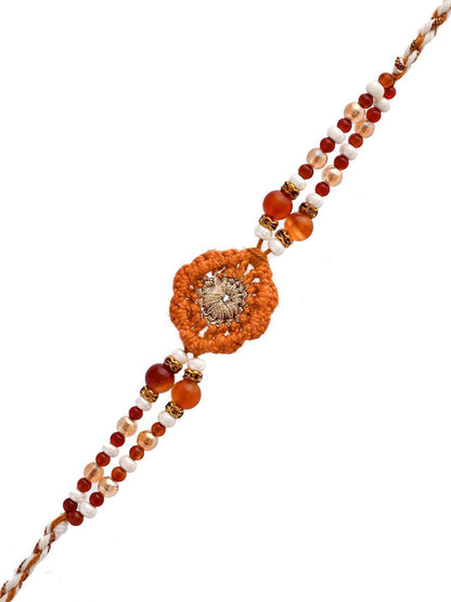 Anouk Brown Wool Knitted & Beaded Rakhi With Roli Chawal & Greeting Card