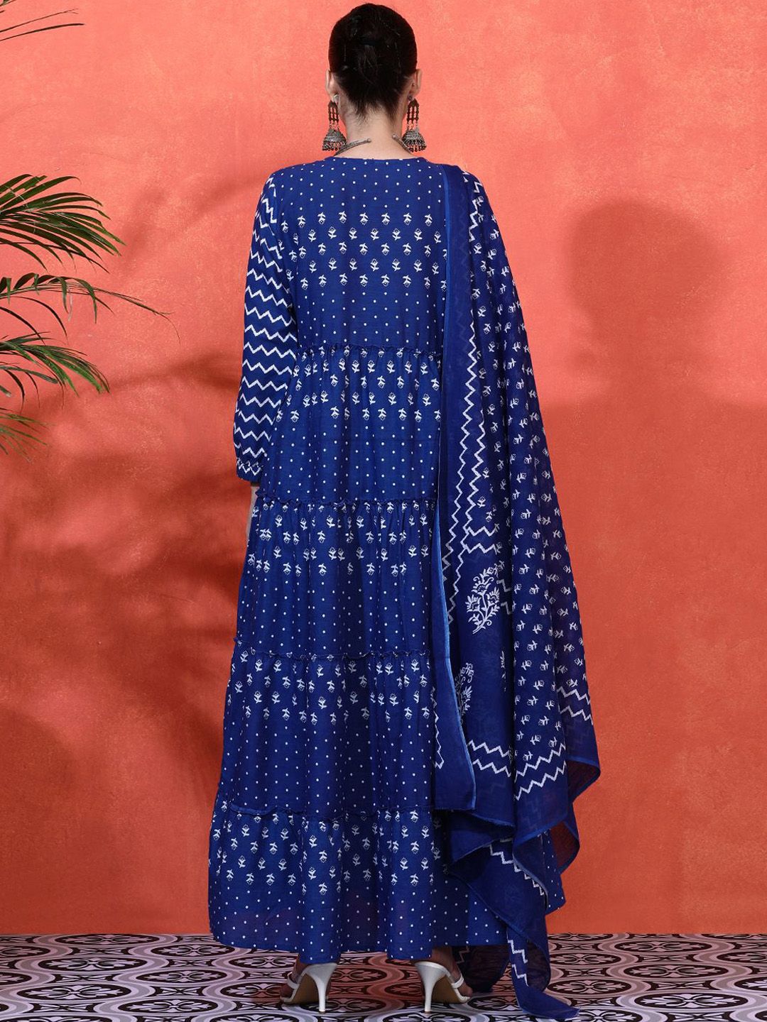 Indyancart SN Women's Floral Printed Pure Cotton A-Line Kurta & Trousers With Dupatta