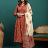 Dhiyona SN Women's Floral Printed Gotta Patti Pure Cotton Anarkali Kurta With Trousers & Dupatta