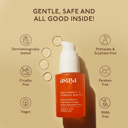 Asaya 15% Vitamin C + E Serum For Face With Ferulic Acid Brightening Serum & Skin Collagen Booster