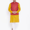 Men's Mustard Cotton Blend Straight Jacket  Kurta and Pyjama Set
