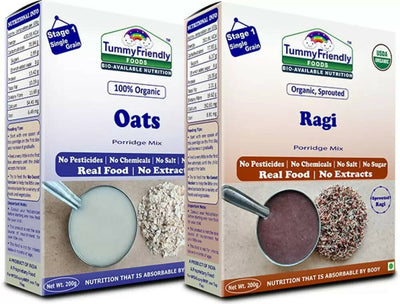 TummyFriendly Foods Organic Oats and Organic Sprouted Ragi Porridge Mixes Combo