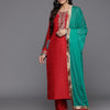 Dhiyona VA Women'sFloral Yoke Design Sequinned Kurta With Trousers & Dupatta